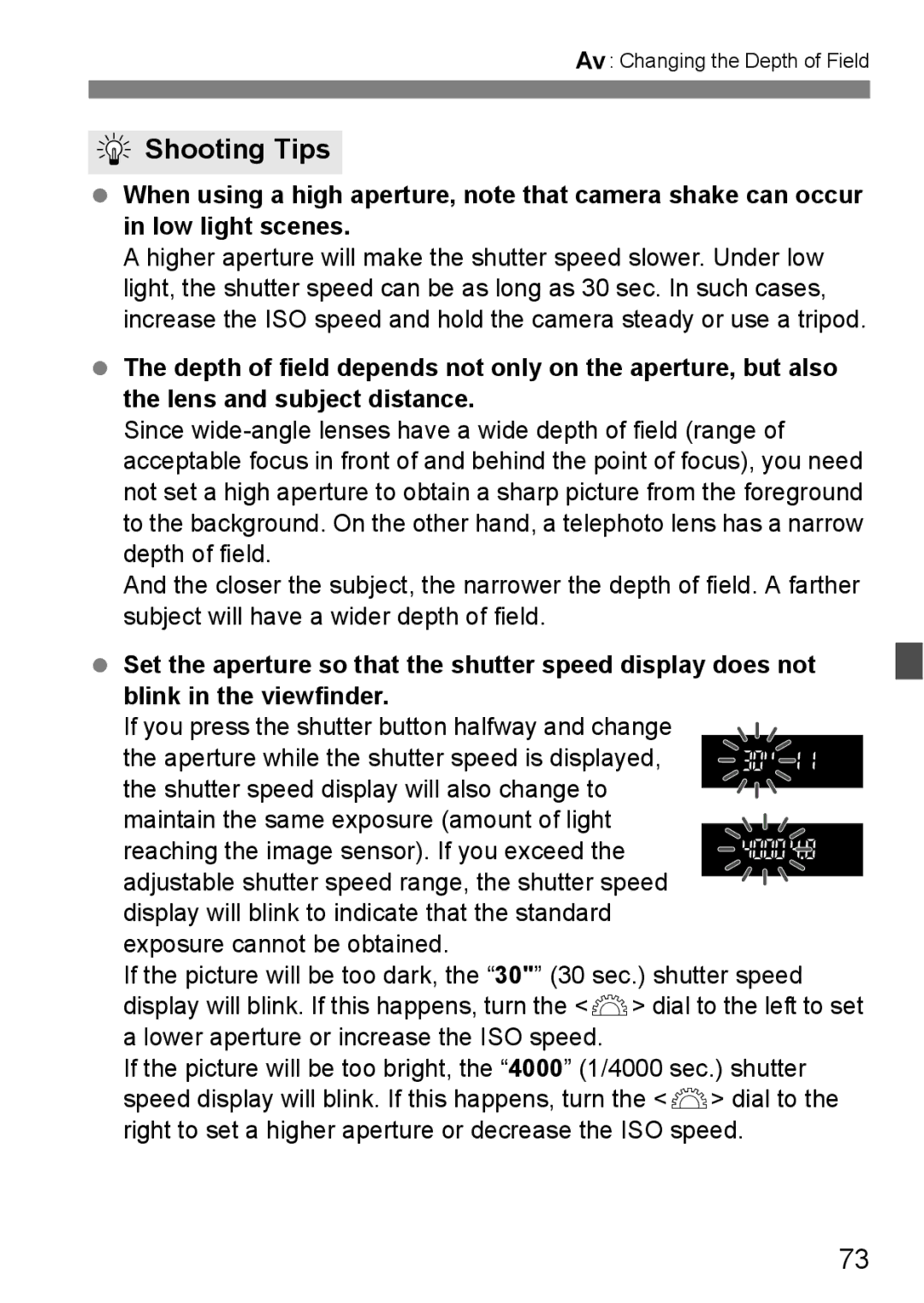 Canon EOS 1000D instruction manual Changing the Depth of Field 