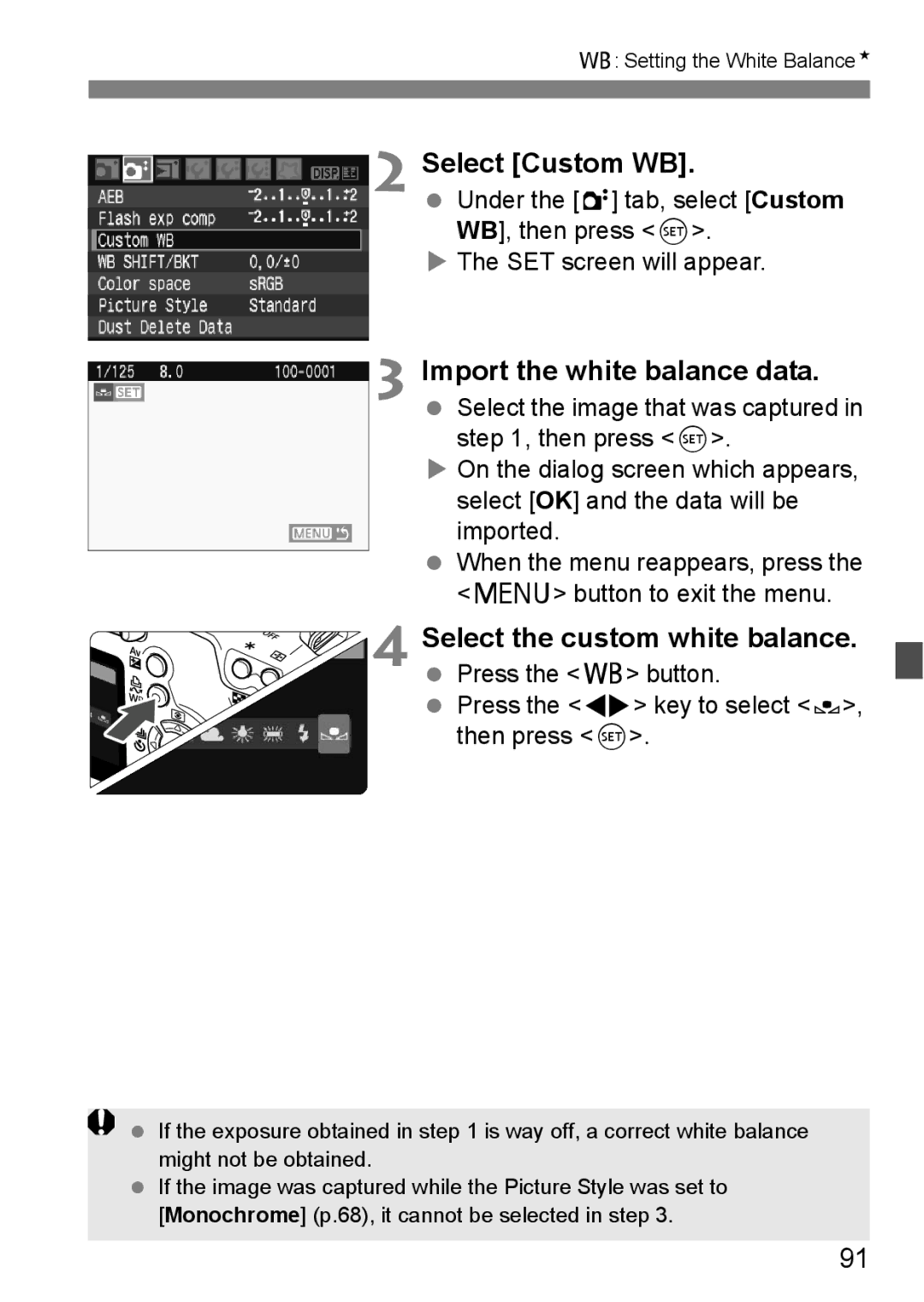 Canon EOS 1000D instruction manual Select Custom WB, Import the white balance data 