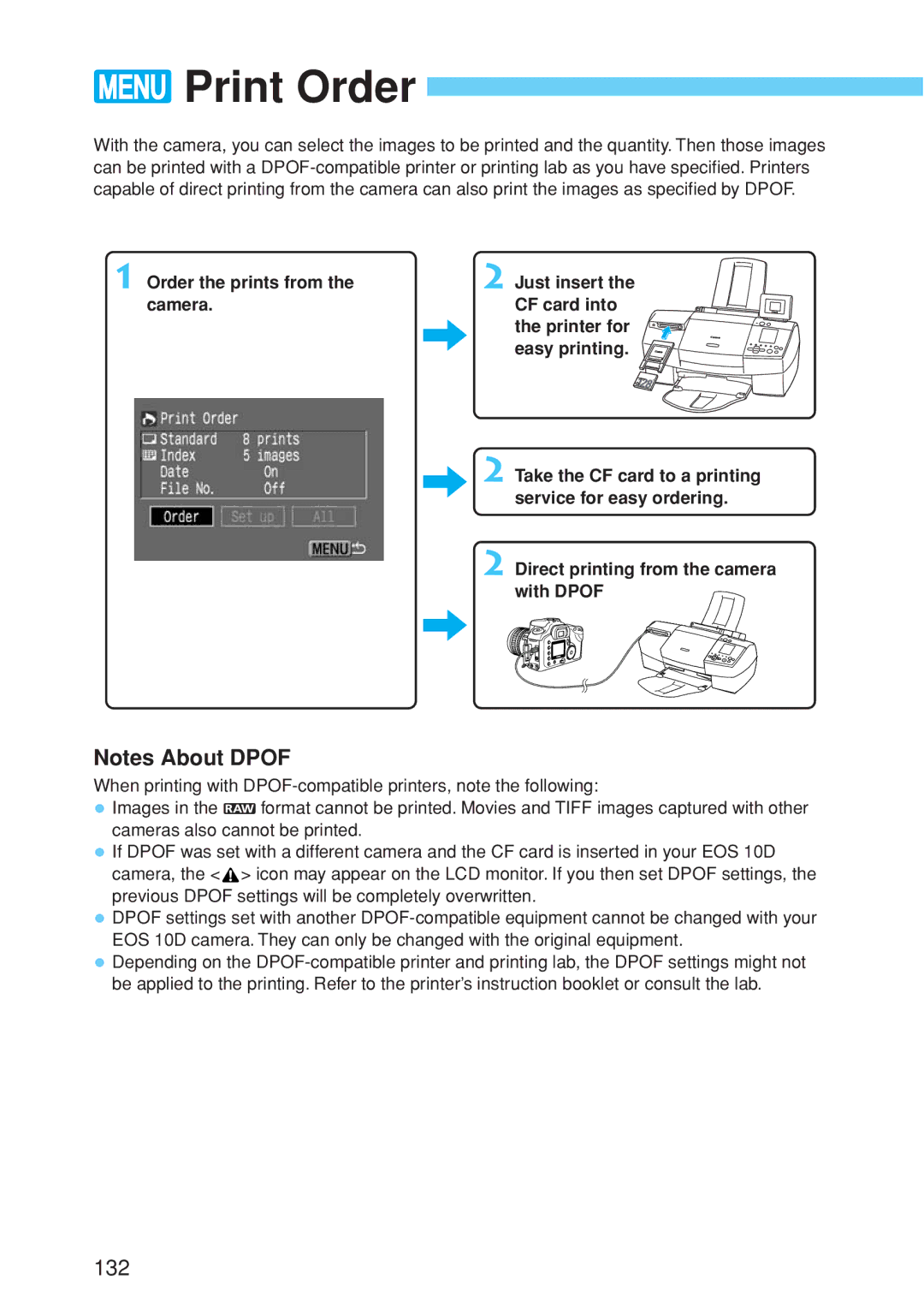 Canon EOS 10D instruction manual Print Order, Service for easy ordering, With Dpof 