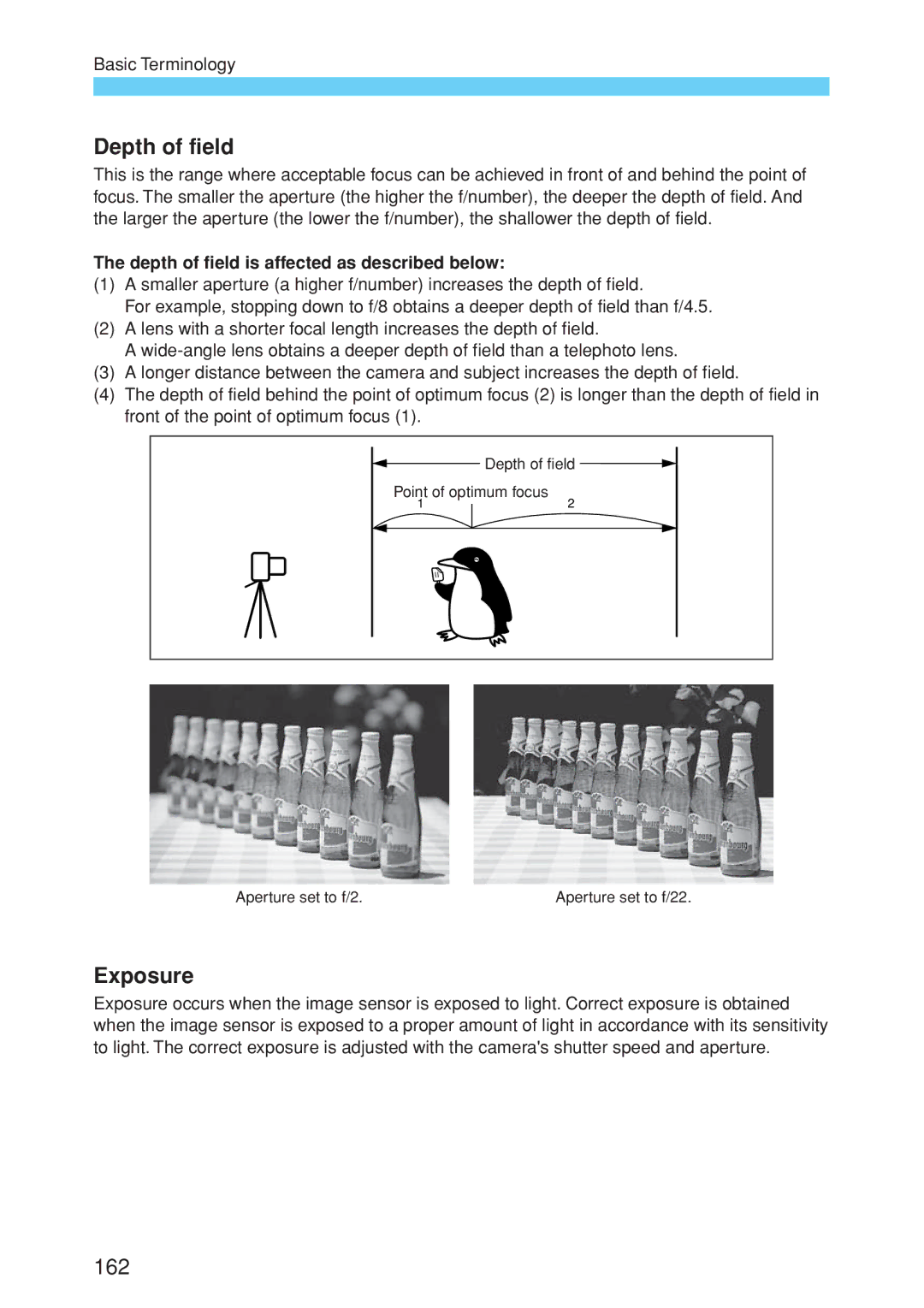 Canon EOS 10D instruction manual Exposure, Depth of field is affected as described below 