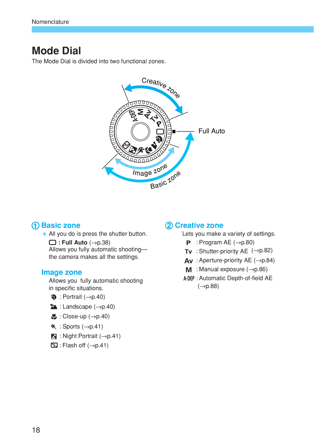 Canon EOS 10D instruction manual Mode Dial 