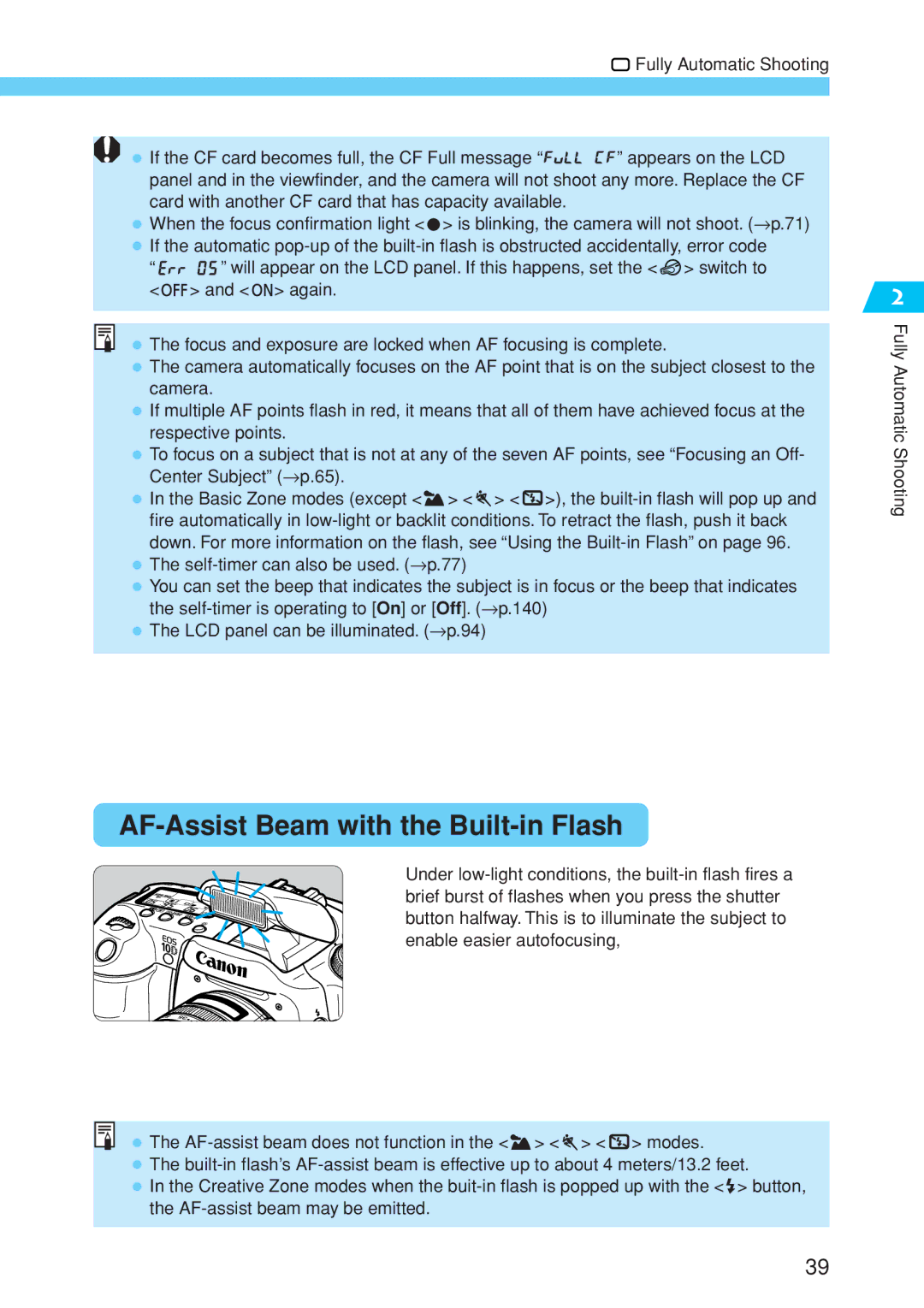 Canon EOS 10D instruction manual AF-Assist Beam with the Built-in Flash 