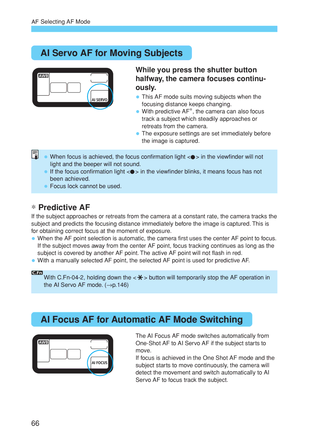 Canon EOS 10D instruction manual AI Servo AF for Moving Subjects, AI Focus AF for Automatic AF Mode Switching 