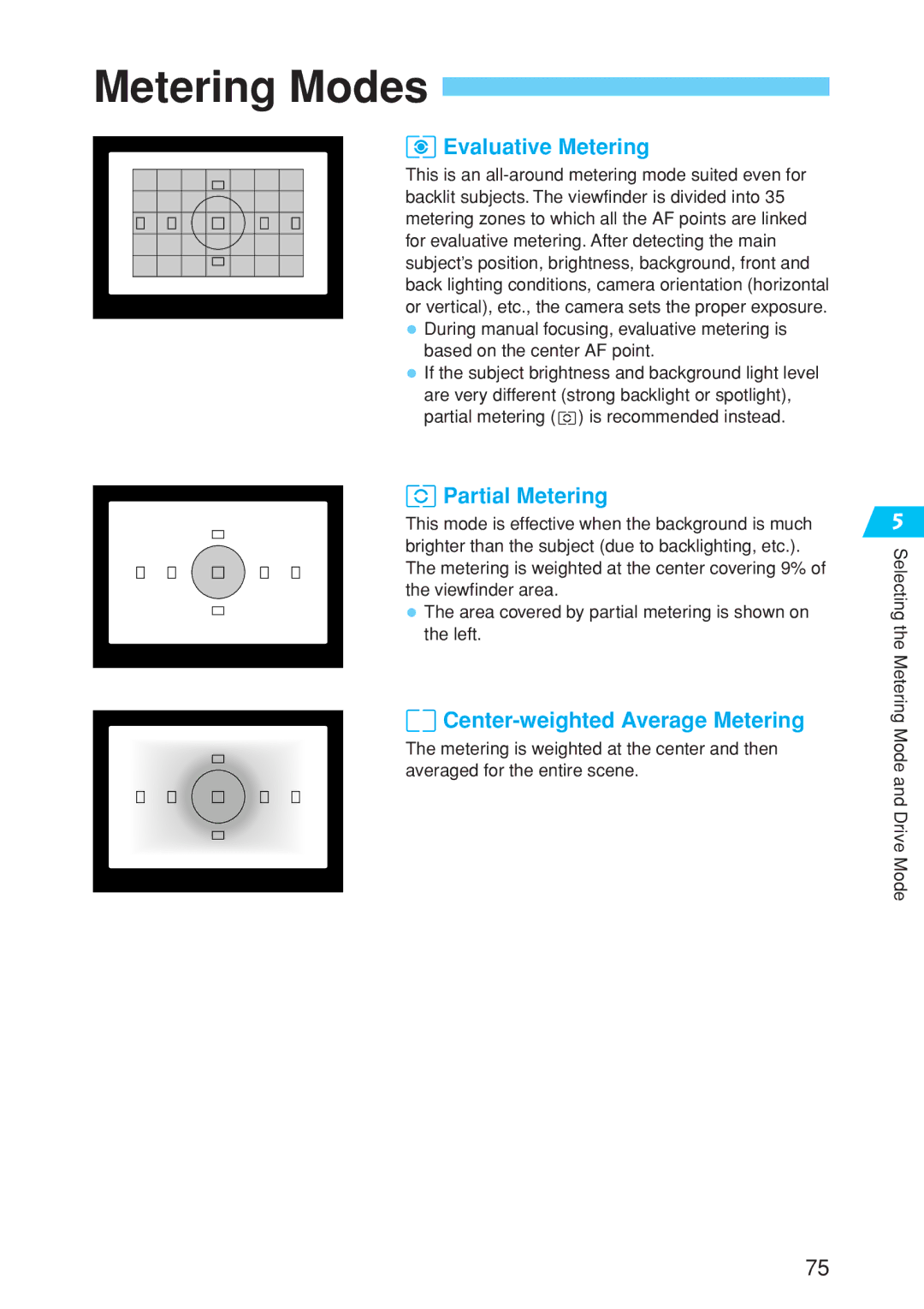 Canon EOS 10D instruction manual Metering Modes, Evaluative Metering 