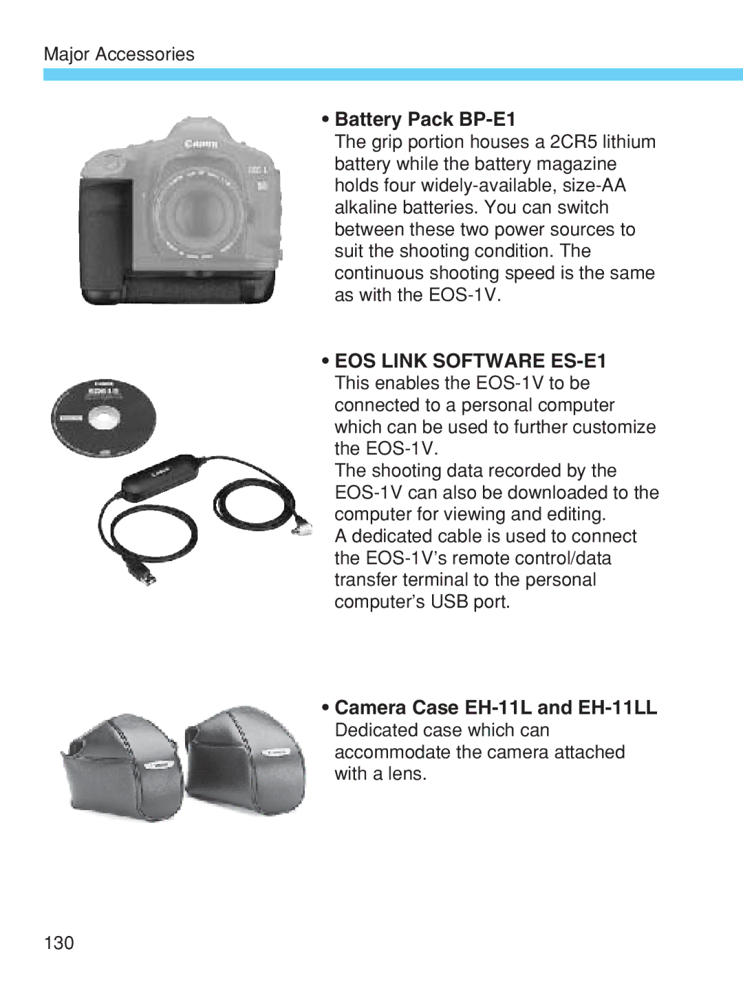 Canon EOS-1V HS manual Battery Pack BP-E1 