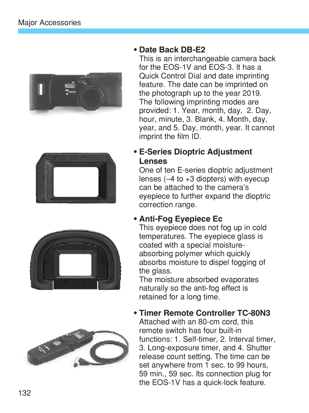 Canon EOS-1V HS manual Date Back DB-E2, Series Dioptric Adjustment Lenses, Anti-Fog Eyepiece Ec 