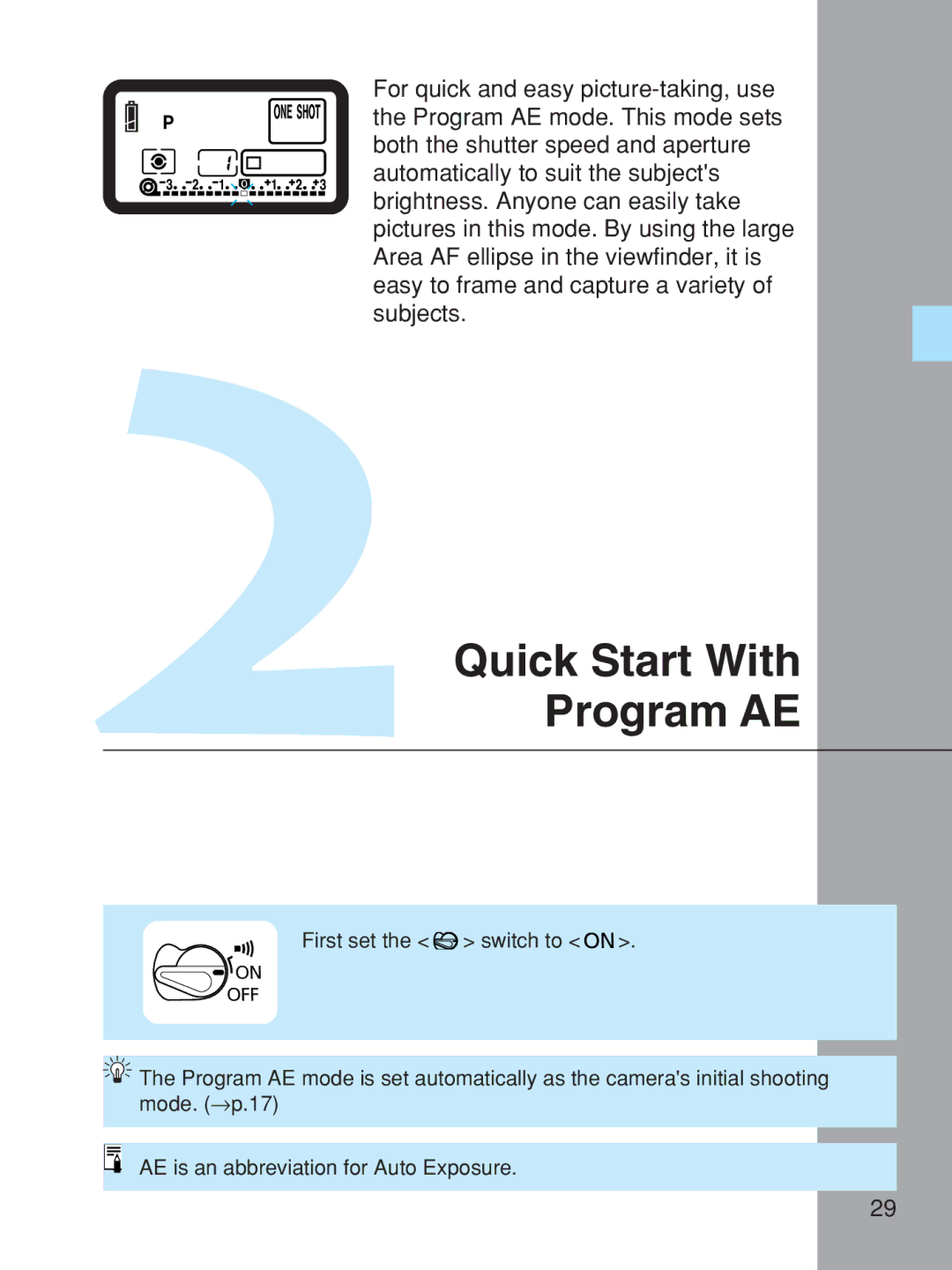 Canon EOS-1V HS manual 2Quick Start With Program AE 