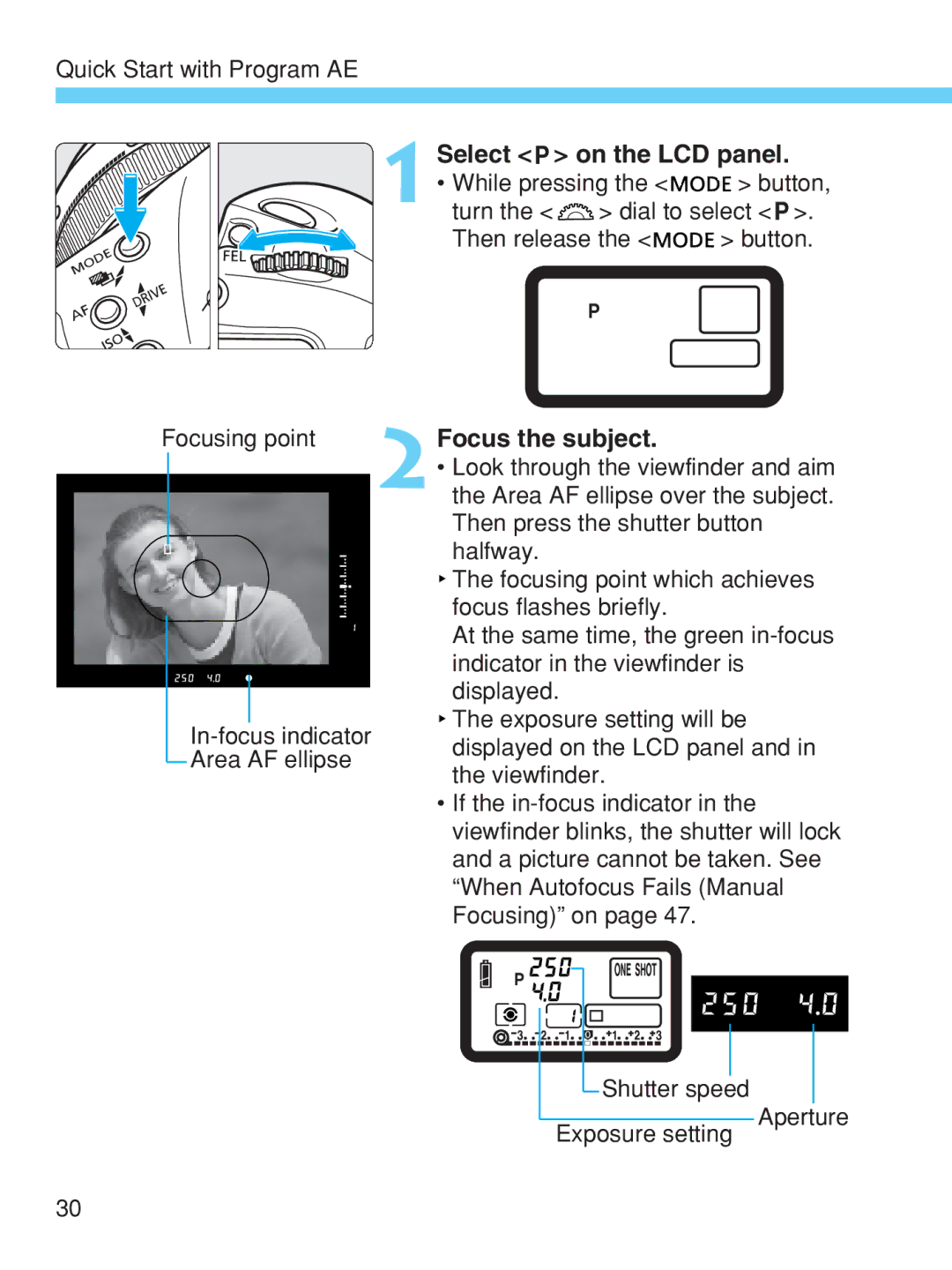 Canon EOS-1V HS manual Select on the LCD panel, Focus the subject 