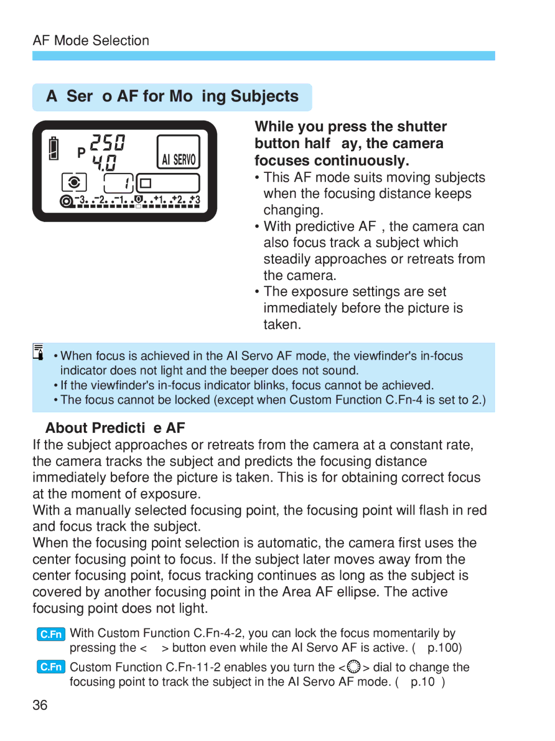 Canon EOS-1V HS manual AI Servo AF for Moving Subjects, About Predictive AF 