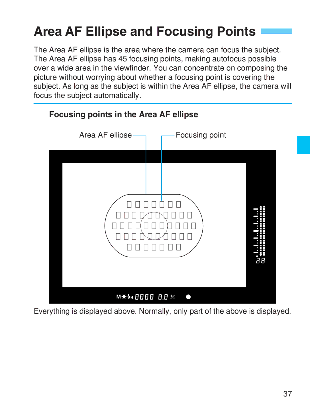 Canon EOS-1V HS manual Area AF Ellipse and Focusing Points, Focusing points in the Area AF ellipse 