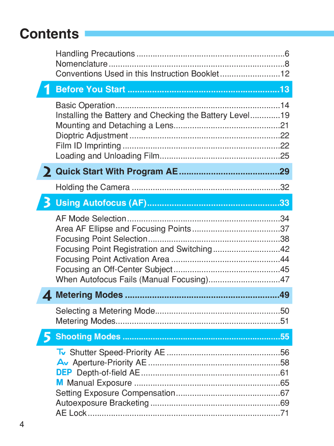 Canon EOS-1V HS manual Contents 