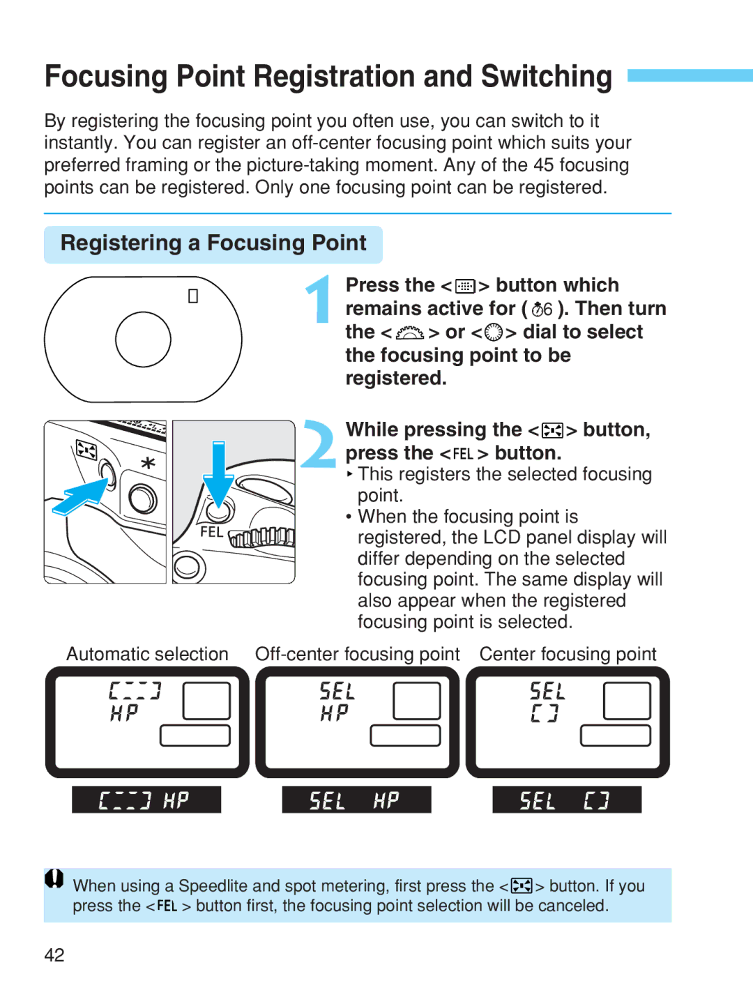 Canon EOS-1V HS manual Registering a Focusing Point, Press the button which 