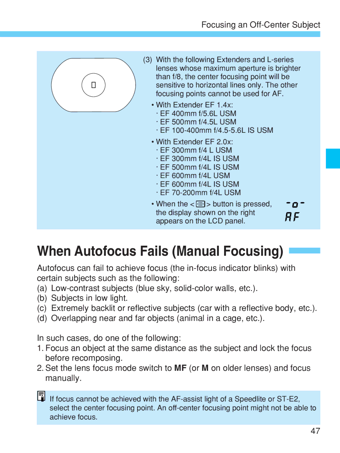 Canon EOS-1V HS manual When Autofocus Fails Manual Focusing 