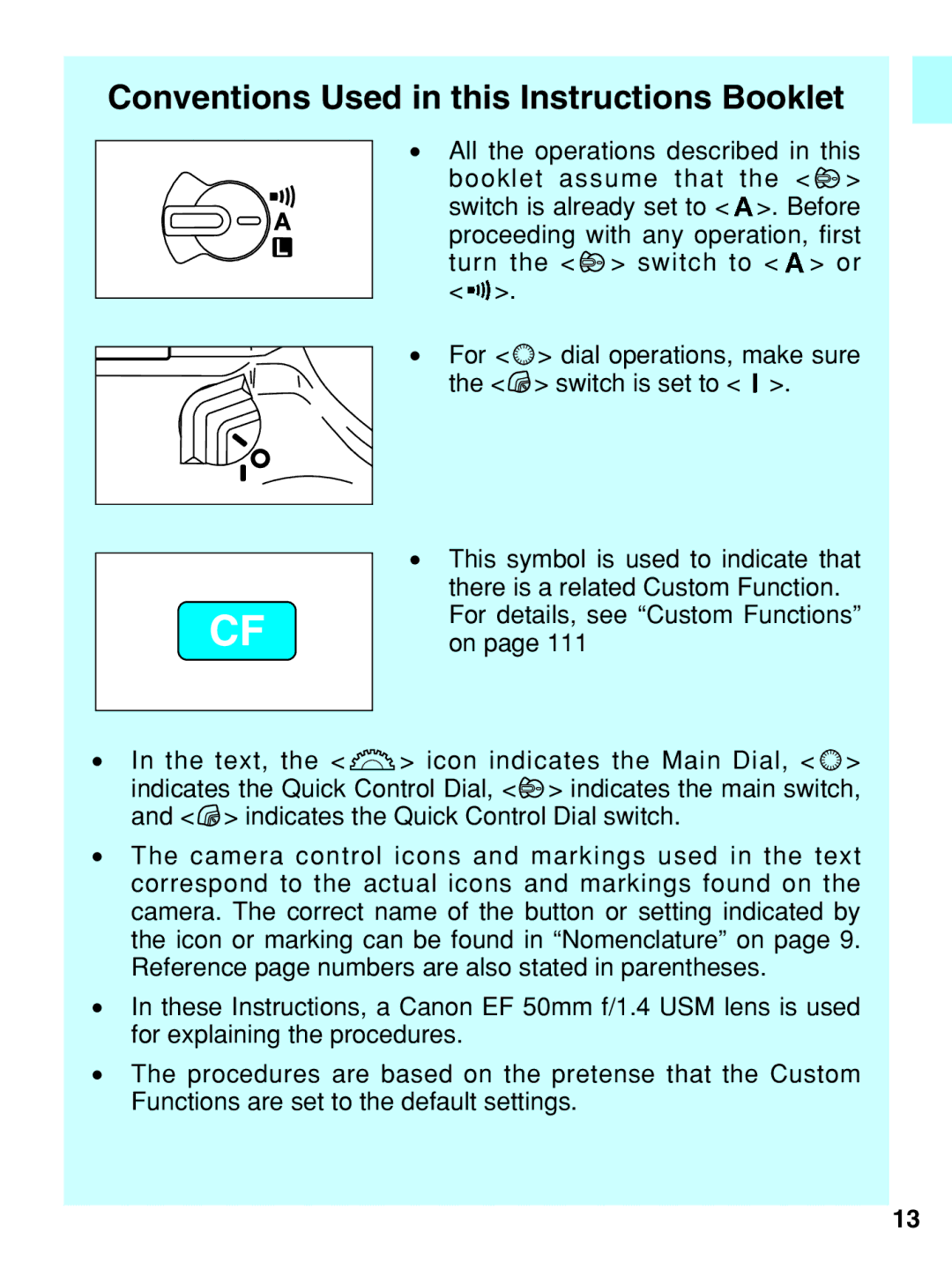 Canon EOS-3 manual Conventions Used in this Instructions Booklet 