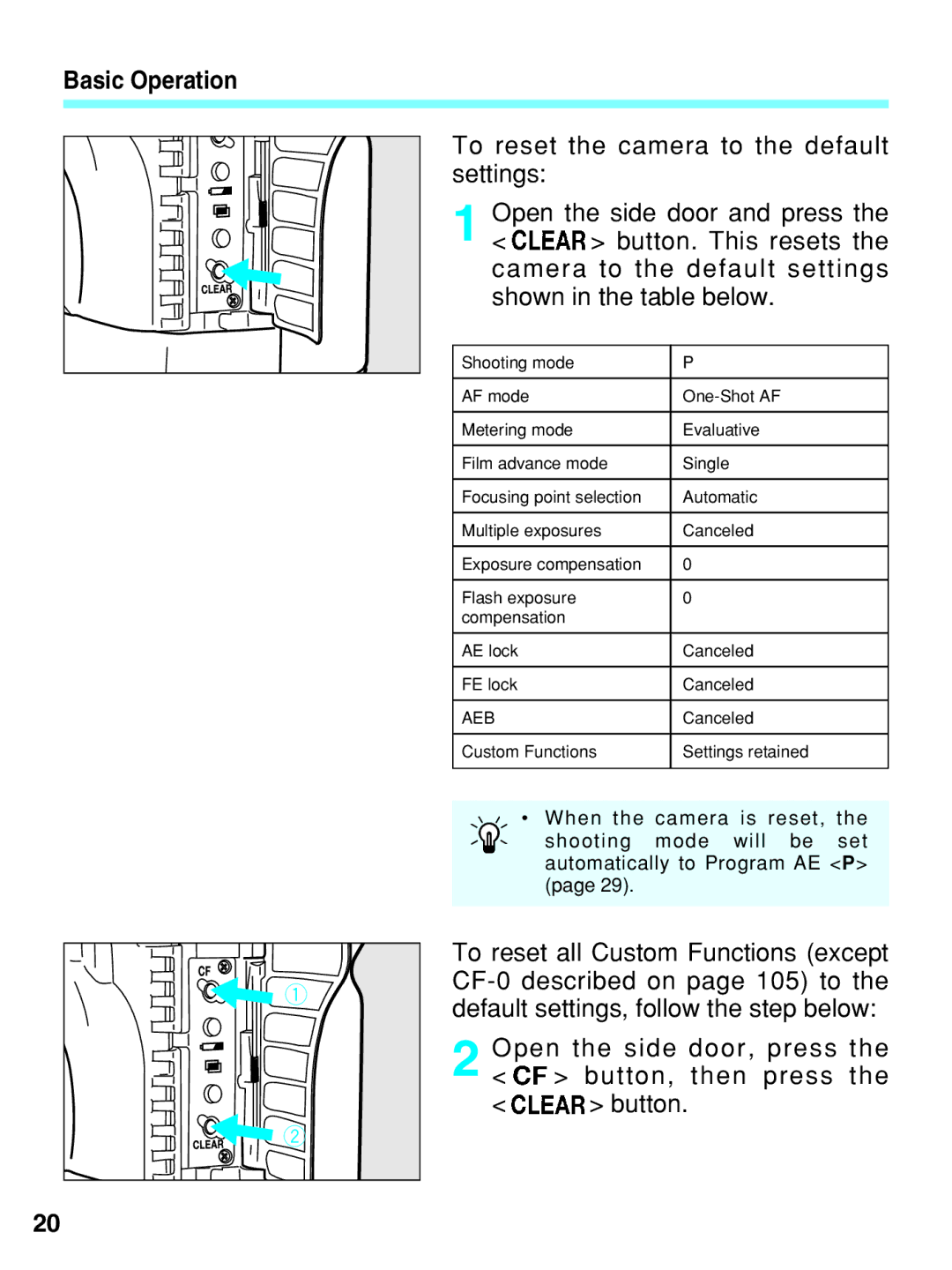 Canon EOS-3 manual Custom Functions Settings retained 