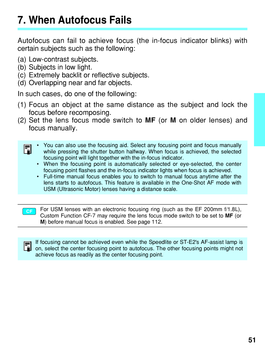 Canon EOS-3 manual When Autofocus Fails 