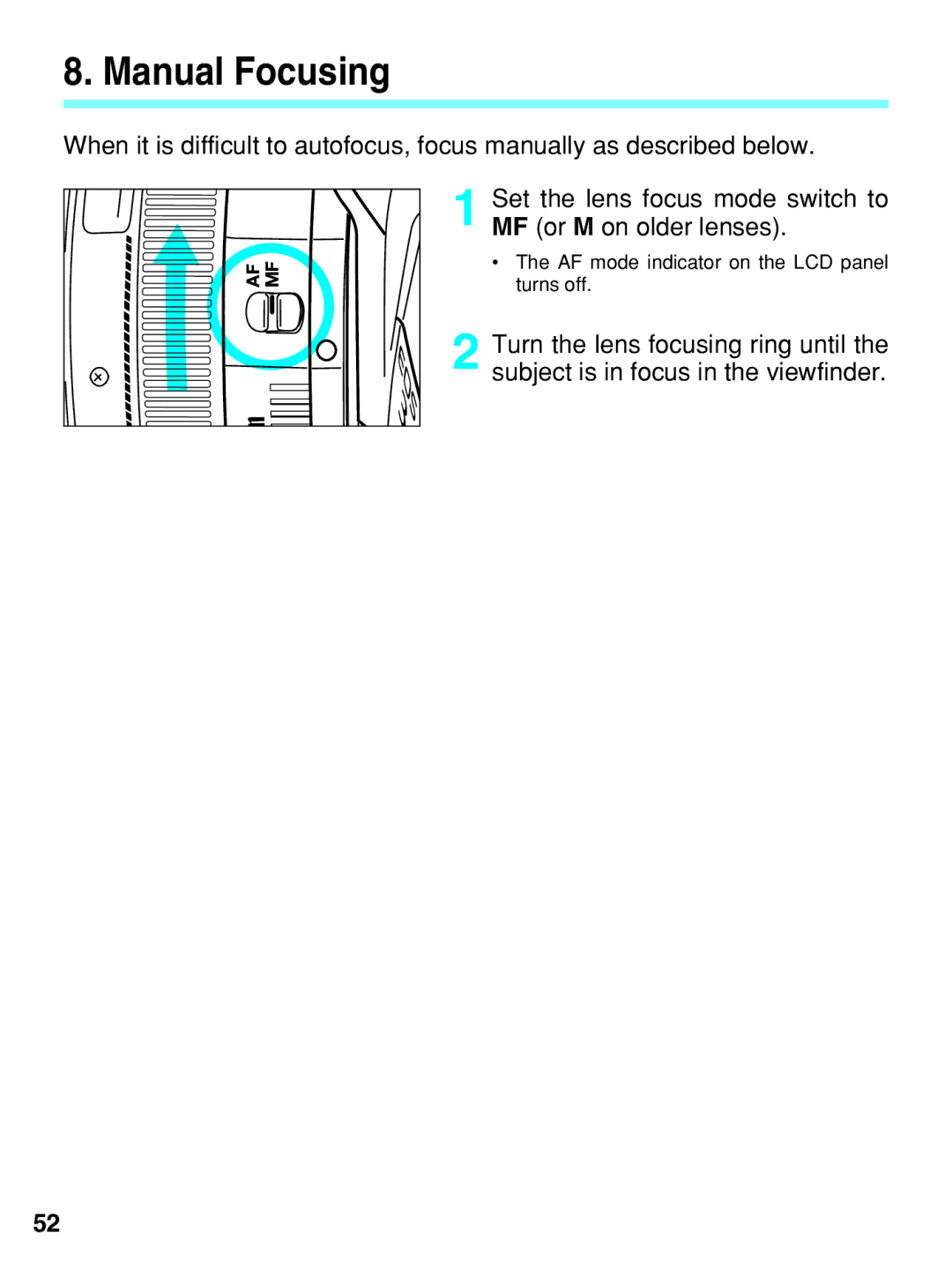 Canon EOS-3 manual Manual Focusing 