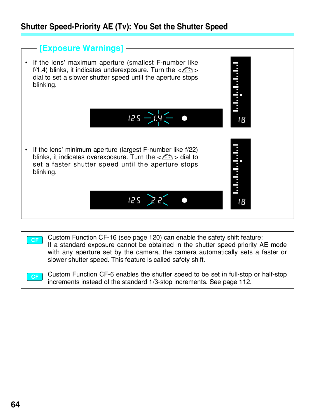 Canon EOS-3 manual Exposure Warnings 