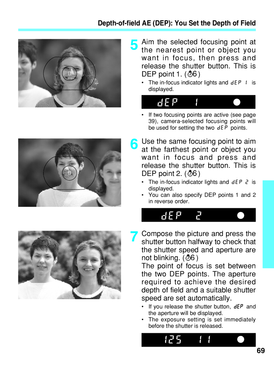 Canon EOS-3 manual Depth-of-field AE DEP You Set the Depth of Field 