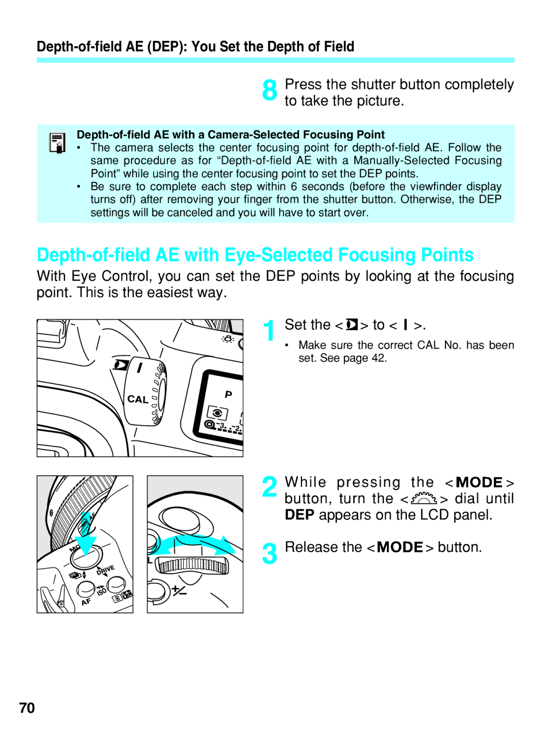 Canon EOS-3 Depth-of-field AE with Eye-Selected Focusing Points, Depth-of-field AE with a Camera-Selected Focusing Point 