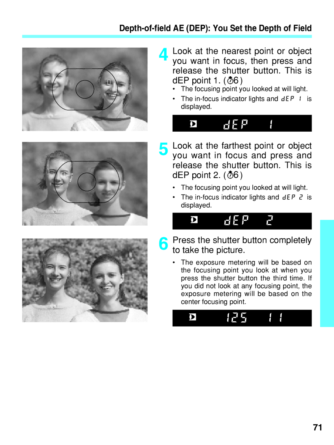 Canon EOS-3 manual Depth-of-field AE DEP You Set the Depth of Field 