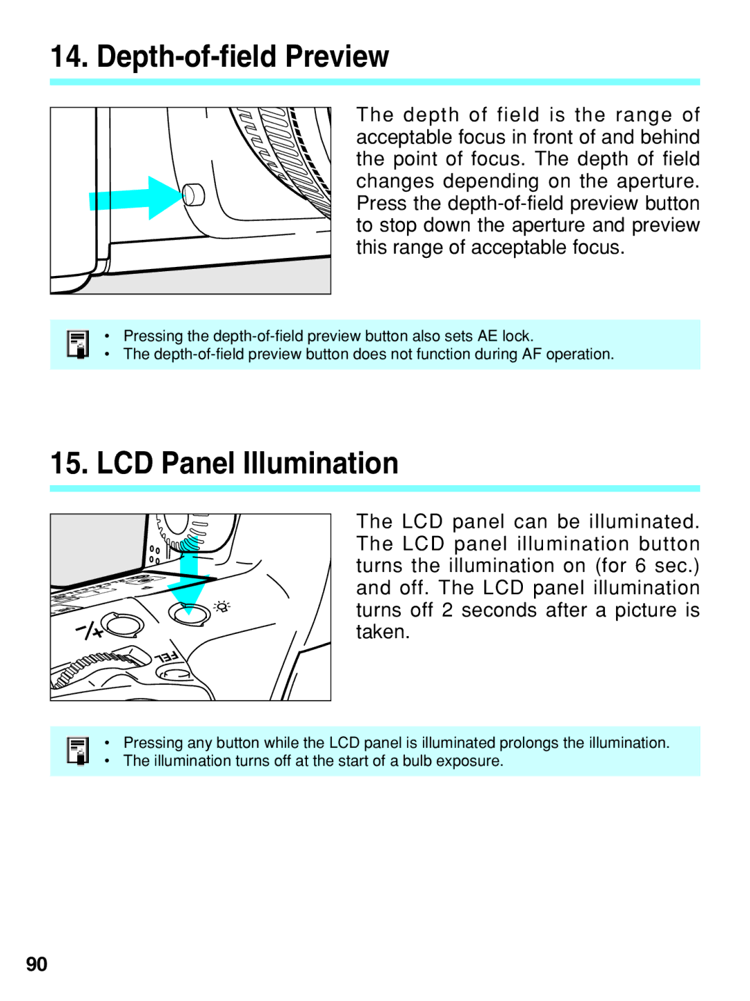 Canon EOS-3 manual Depth-of-field Preview, LCD Panel Illumination 