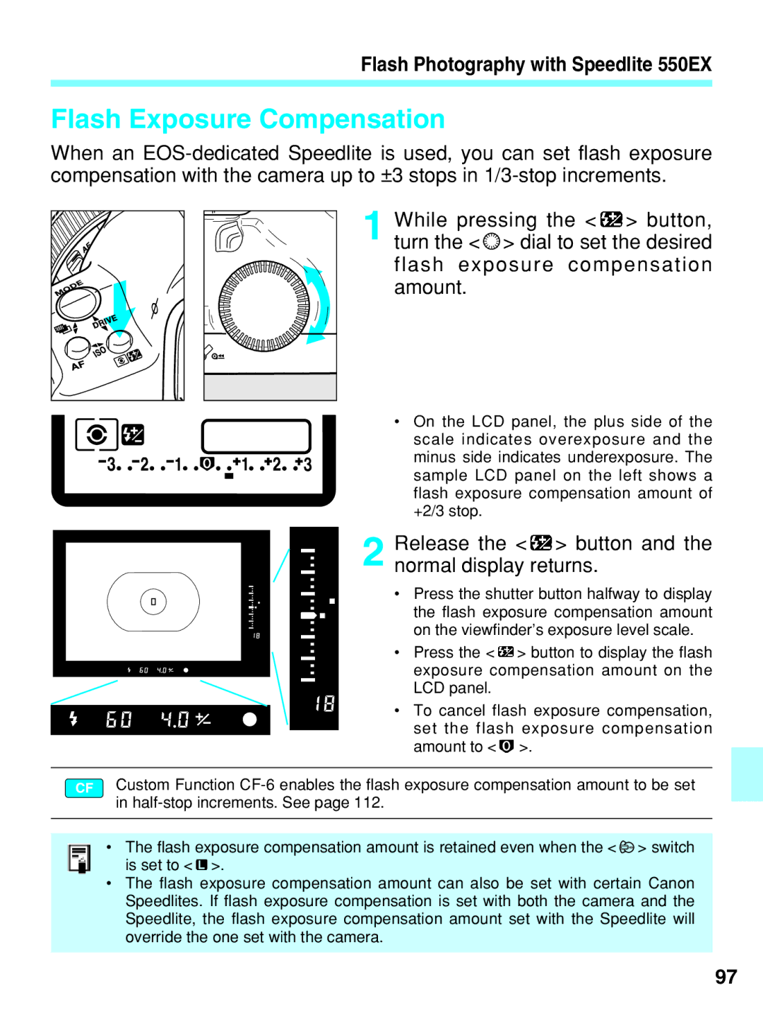 Canon EOS-3 manual Flash Exposure Compensation, Release the button and the normal display returns 