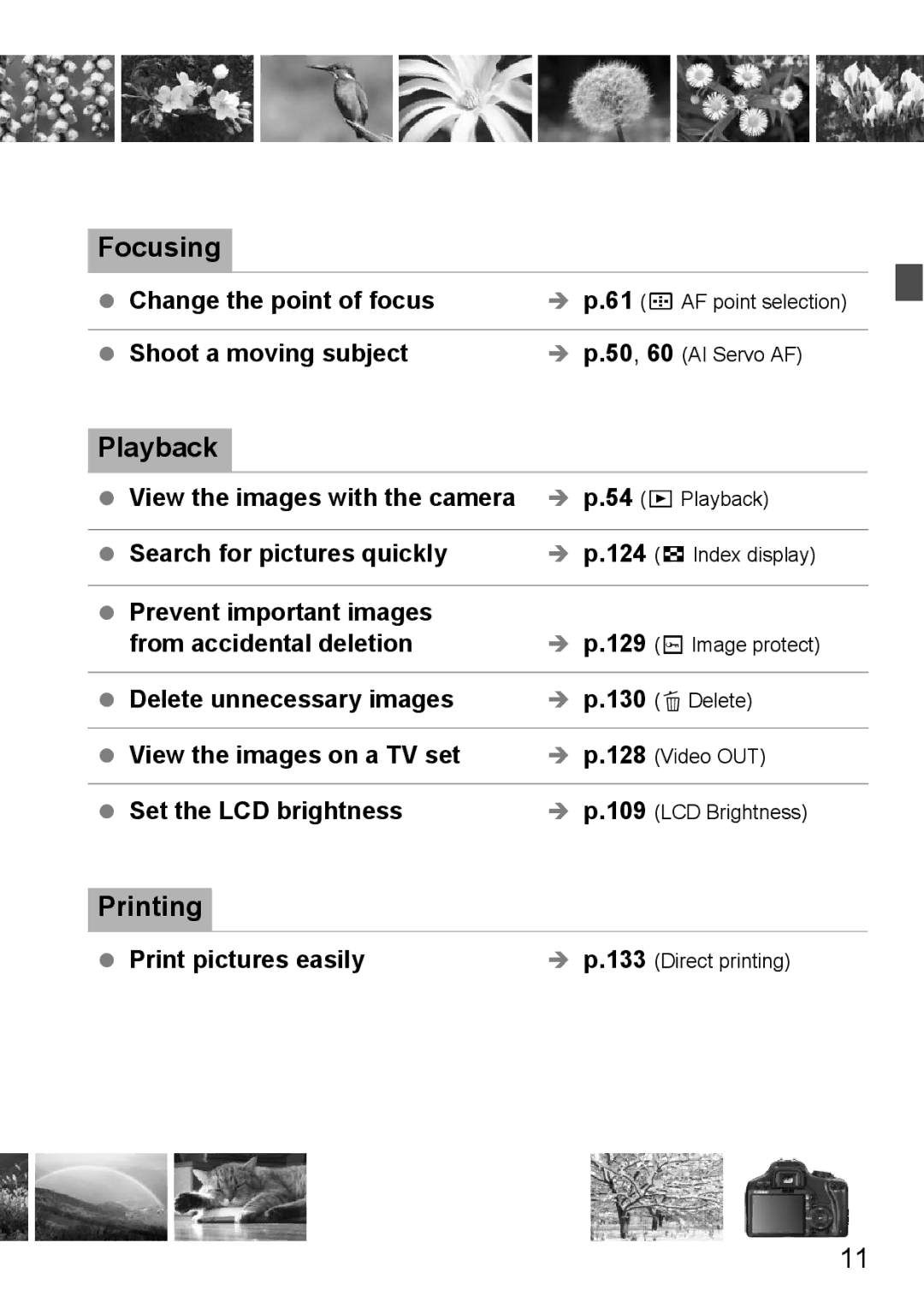 Canon EOS 450D instruction manual Focusing, Playback, Printing 
