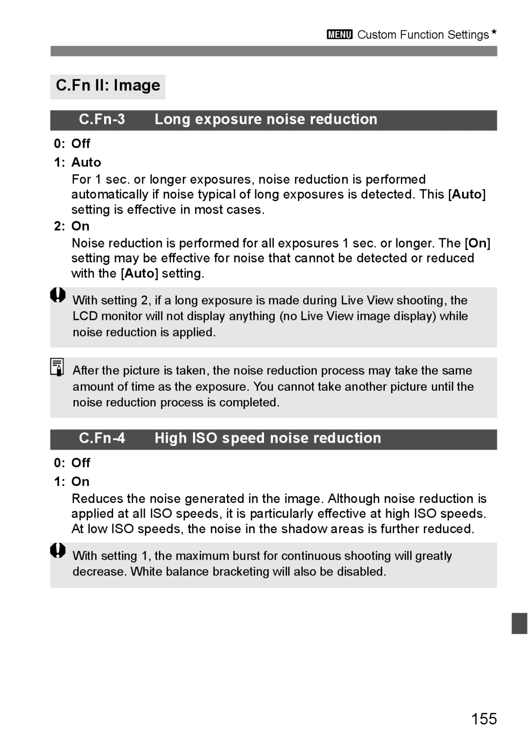 Canon EOS 450D instruction manual Fn II Image, 155, Off Auto 