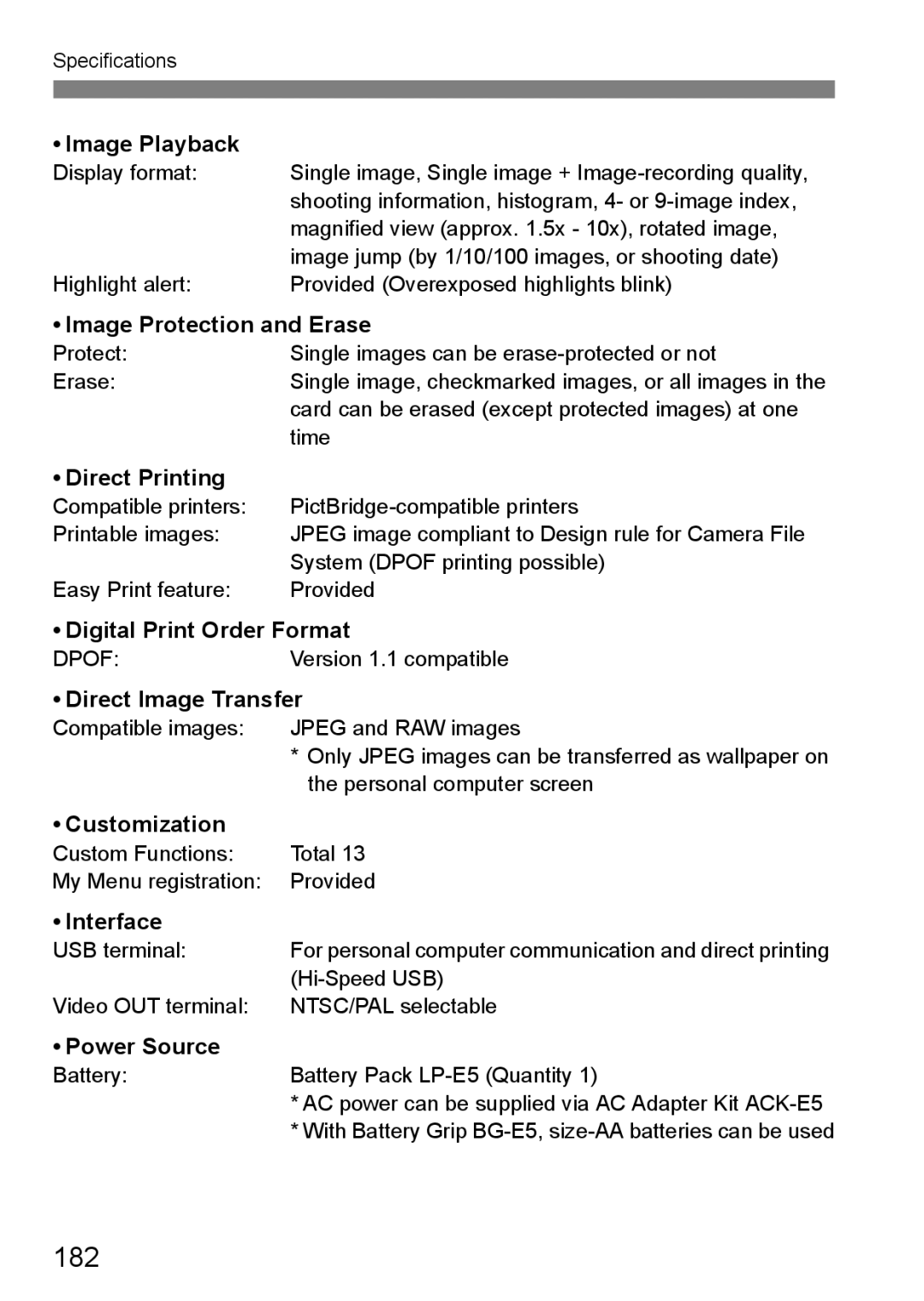 Canon EOS 450D instruction manual 182 