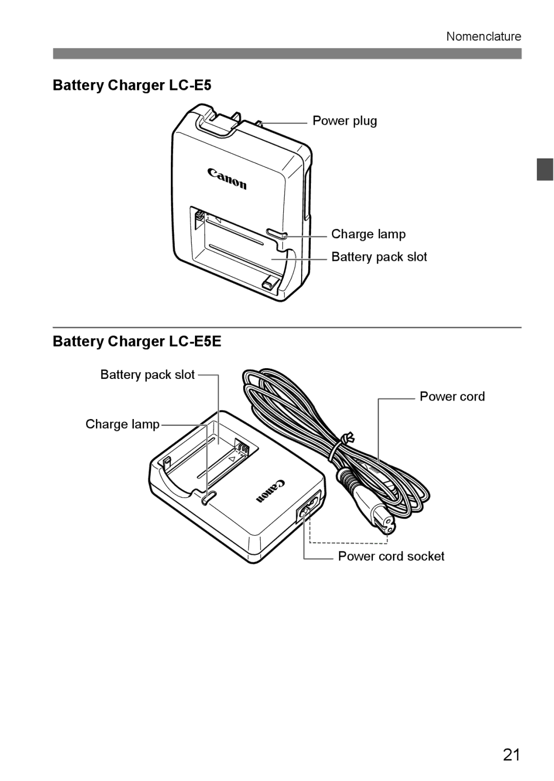 Canon EOS 450D instruction manual Battery Charger LC-E5E 