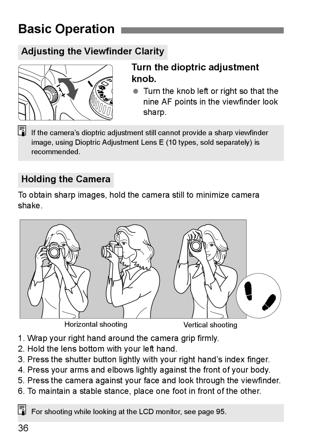 Canon EOS 450D instruction manual Basic Operation, Holding the Camera 