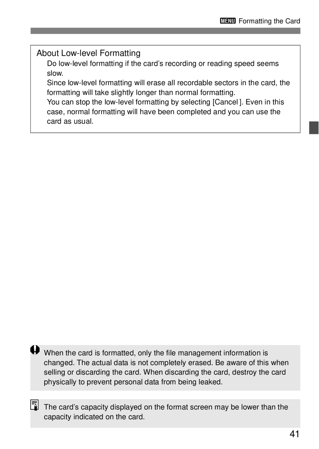 Canon EOS 450D instruction manual About Low-level Formatting 