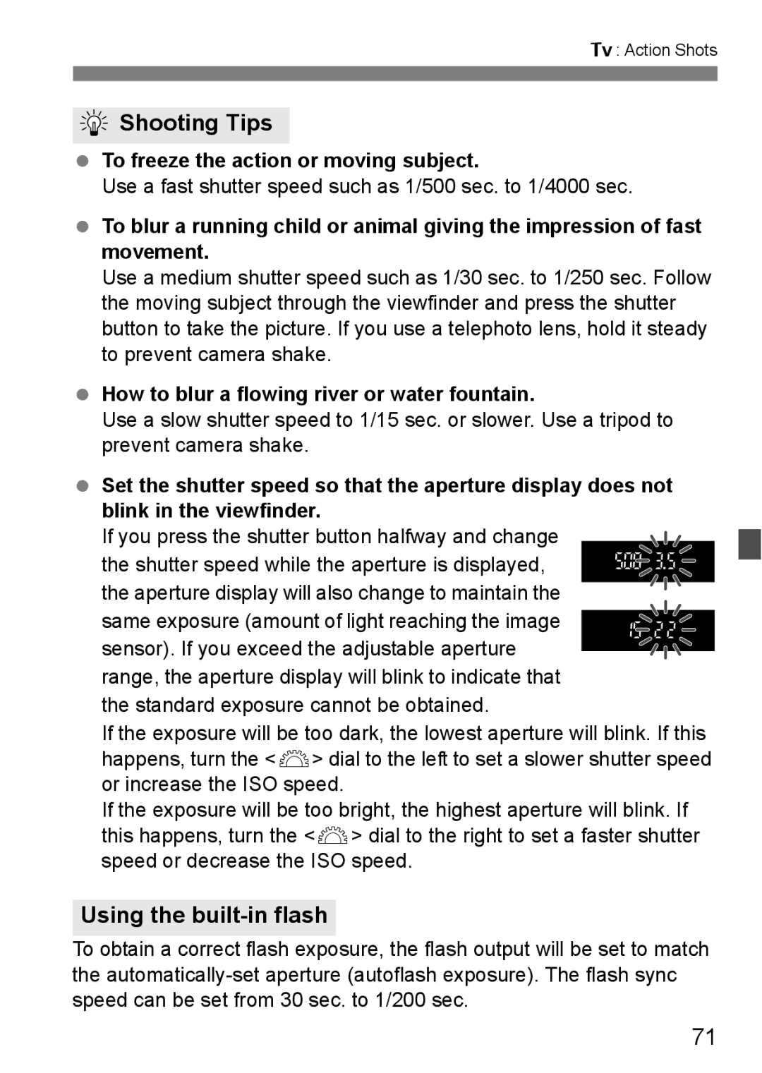 Canon EOS 450D instruction manual Using the built-in flash, To freeze the action or moving subject 