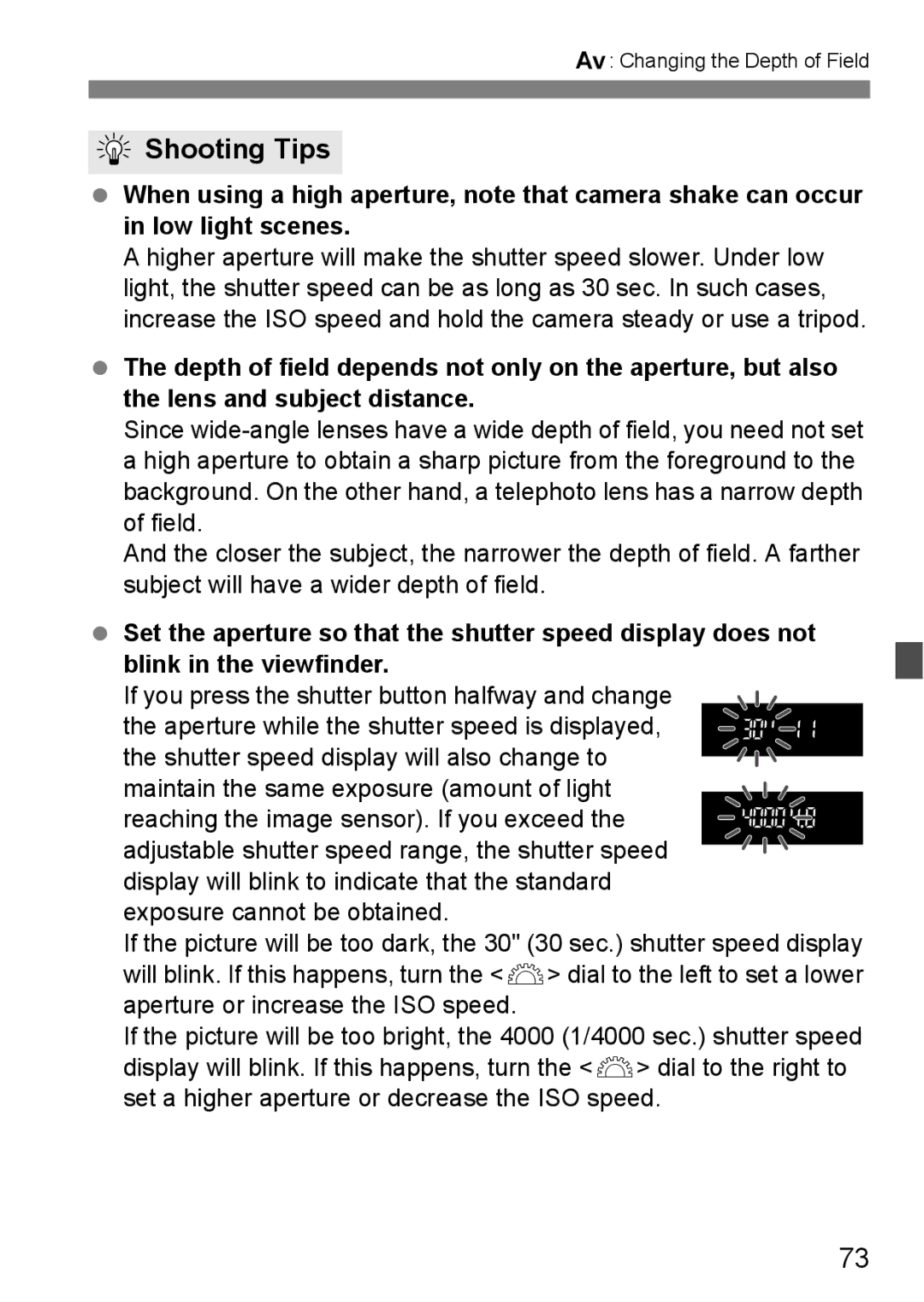 Canon EOS 450D instruction manual Changing the Depth of Field 