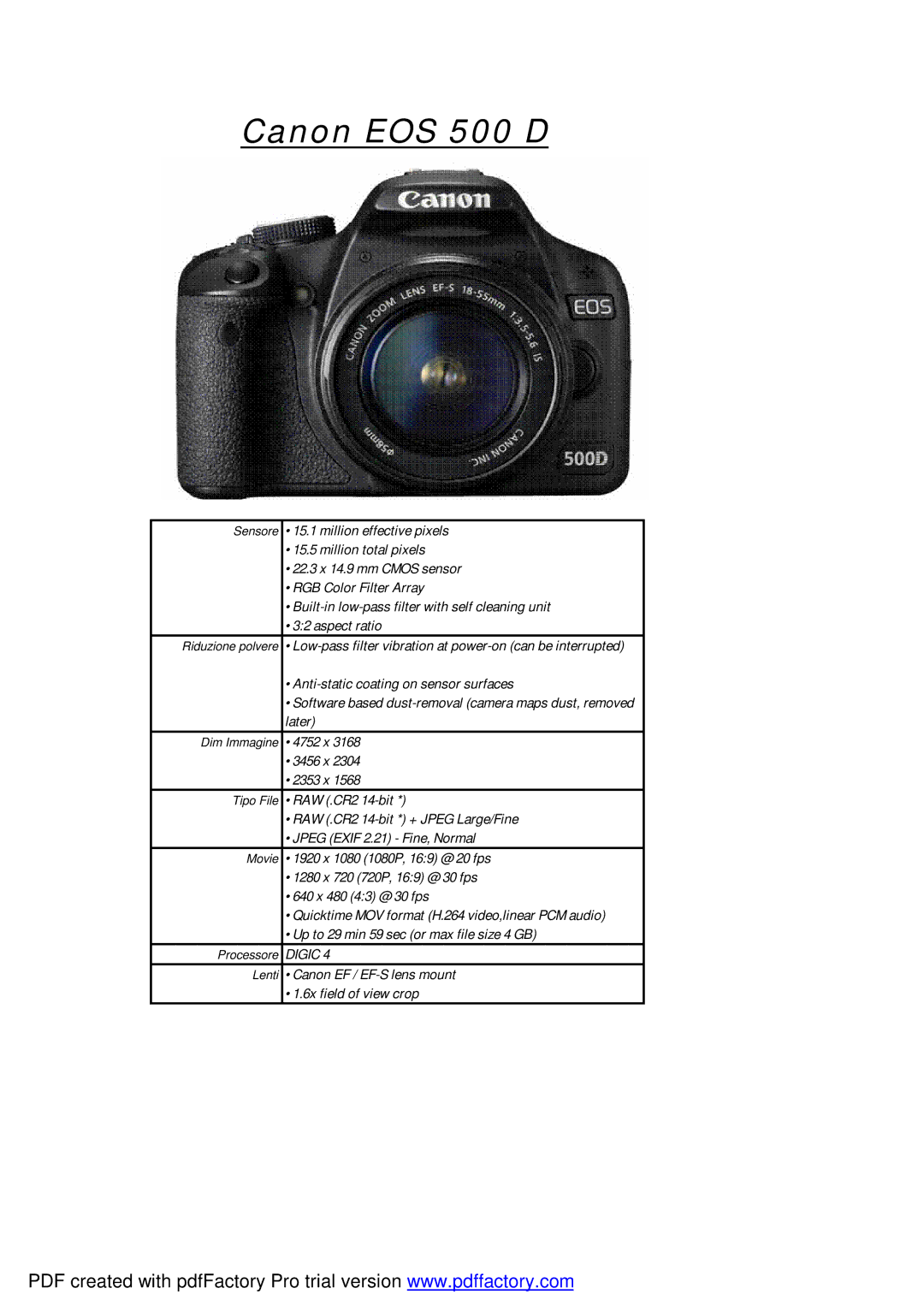 Canon manual Canon EOS 500 D, Digic 