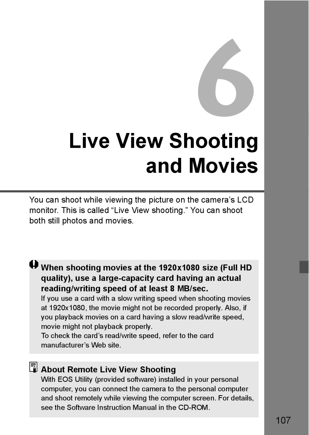 Canon EOS 5D instruction manual 107, About Remote Live View Shooting 