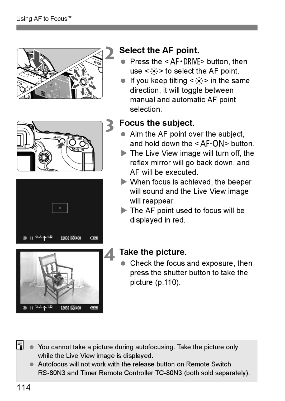 Canon EOS 5D instruction manual Select the AF point, 114 