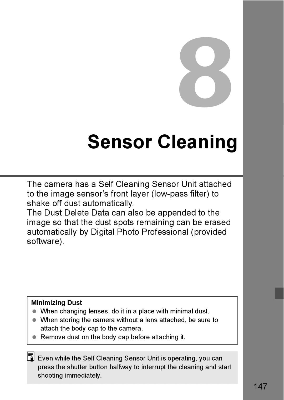 Canon EOS 5D instruction manual Sensor Cleaning, 147 