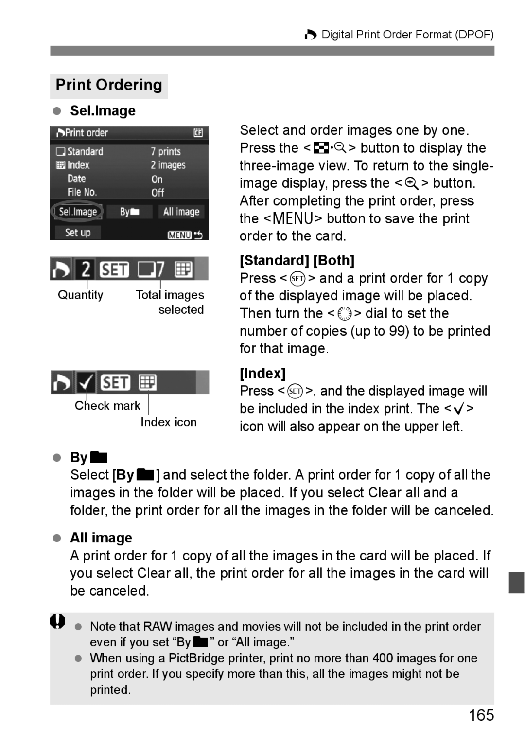 Canon EOS 5D instruction manual Print Ordering, 165 