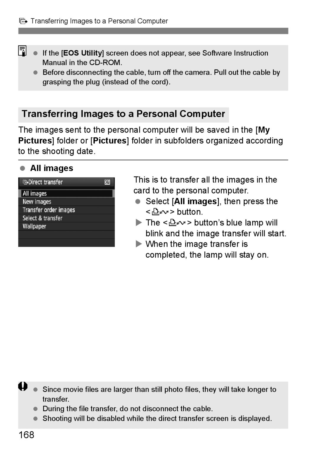 Canon EOS 5D instruction manual Transferring Images to a Personal Computer, 168, All images 