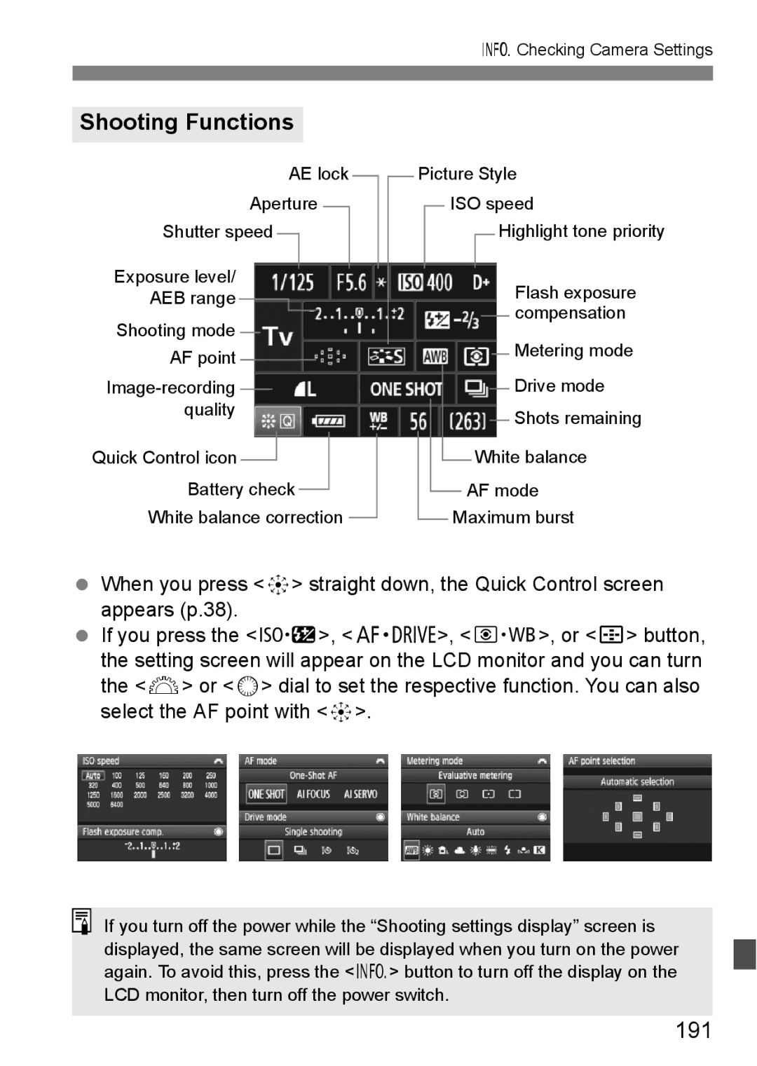 Canon EOS 5D instruction manual Shooting Functions, 191 