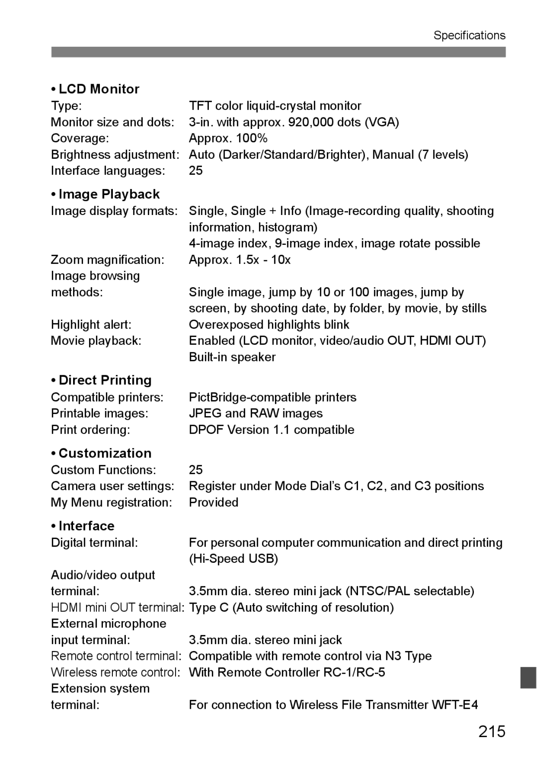 Canon EOS 5D instruction manual 215 