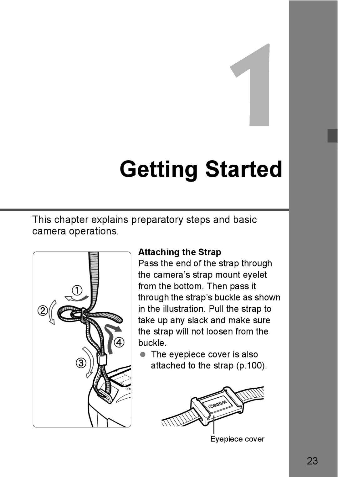 Canon EOS 5D instruction manual Getting Started, Attaching the Strap 