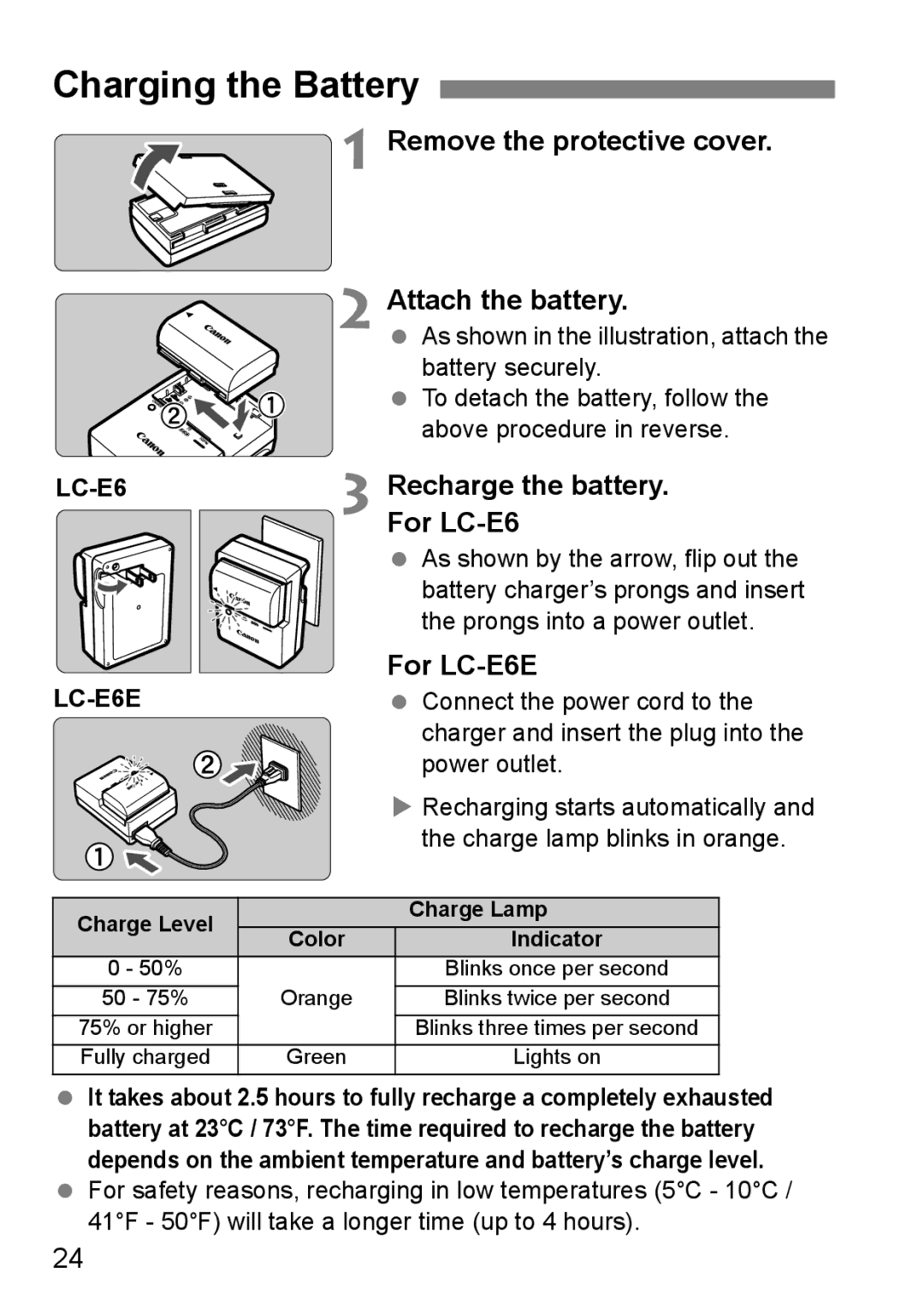 Canon EOS 5D instruction manual Charging the Battery 