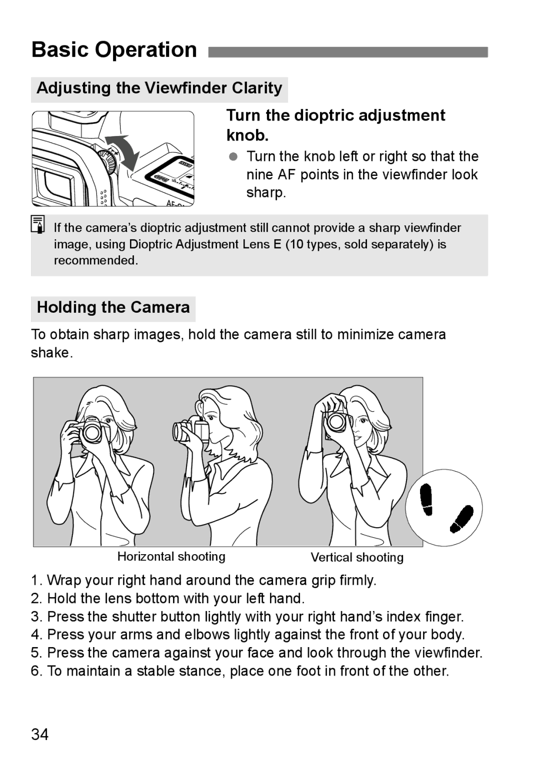 Canon EOS 5D instruction manual Basic Operation, Holding the Camera 