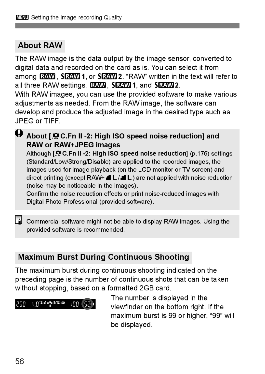 Canon EOS 5D instruction manual About RAW, Maximum Burst During Continuous Shooting 