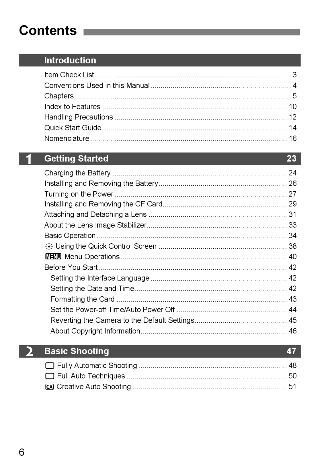 Canon EOS 5D instruction manual Contents 