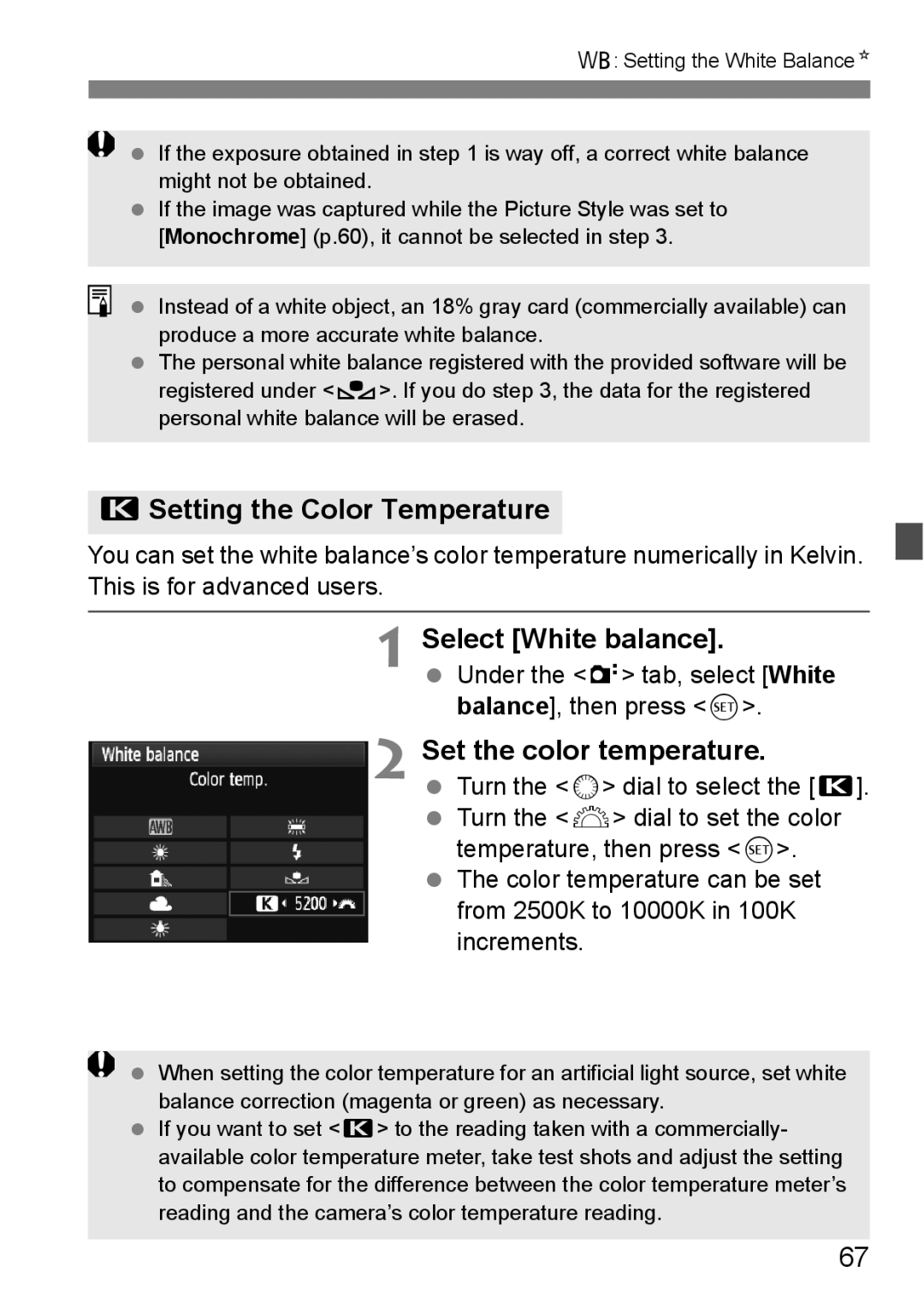 Canon EOS 5D instruction manual PSetting the Color Temperature, Select White balance, Set the color temperature 