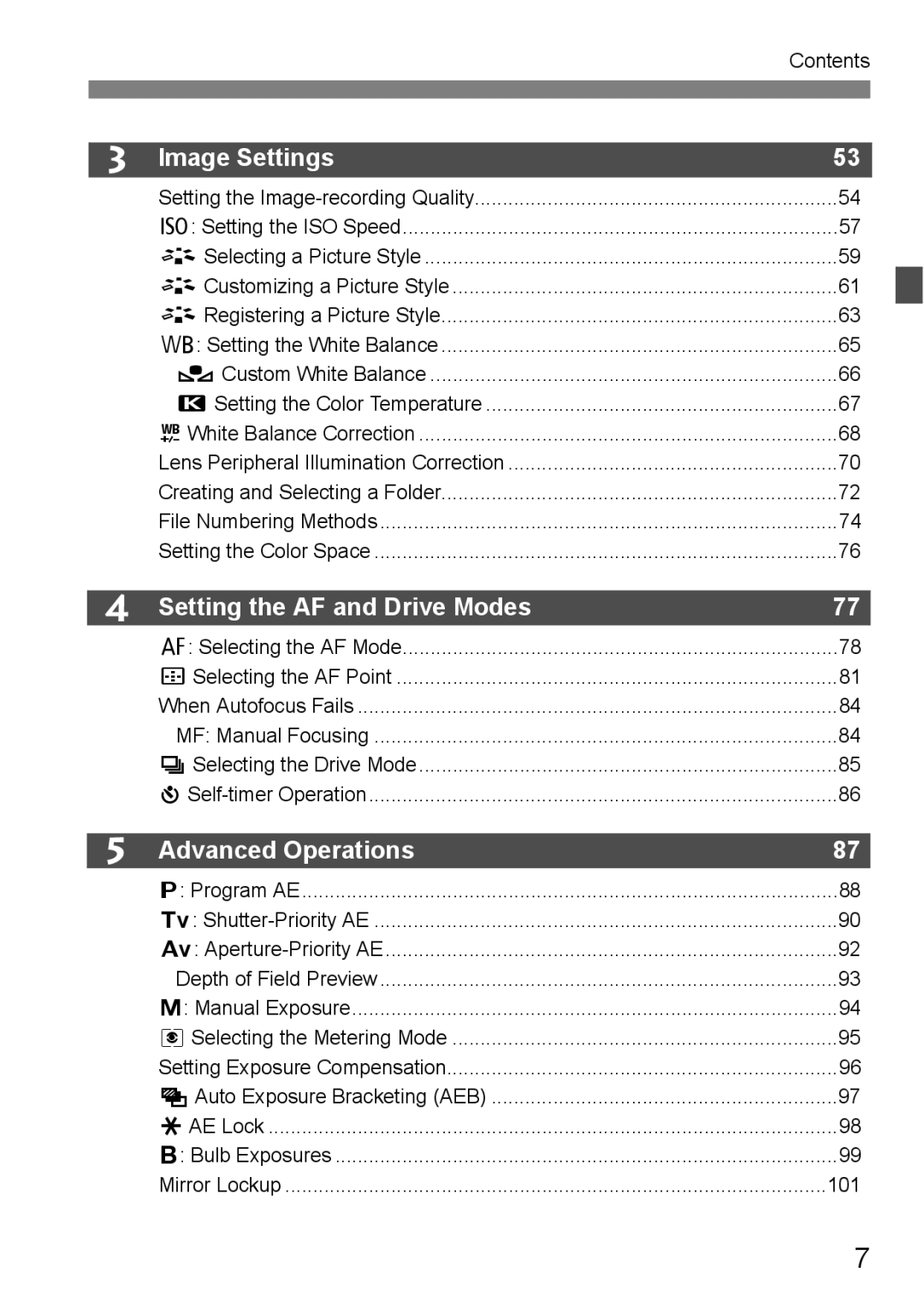 Canon EOS 5D instruction manual Image Settings, Setting the AF and Drive Modes, Advanced Operations 